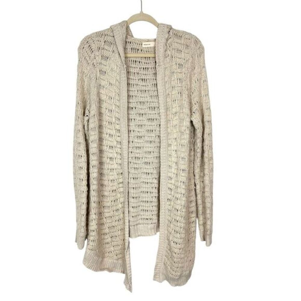 Anthropologie Sleeping On Snow Cardigan long sweater Beige Open-knit Hooded Wool